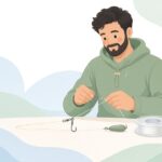砂ずり用フロロラインで仕掛けを作る様子をイメージしたイラスト