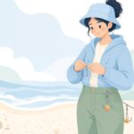 キス投げ釣りの仕掛けをスナップで連結する様子をイメージしたイラスト