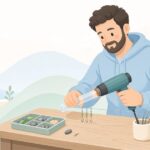 砂ずりに熱収縮チューブを使う様子をイメージしたイラスト