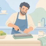 ダイヤモンド砥石で包丁を研ぐ様子をイメージしたイラスト