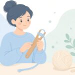 ニッティングフォークでひもを編む様子をイメージしたイラスト