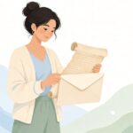 古文書を中性紙封筒に保存する様子をイメージしたイラスト