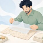 古文書を薄美濃紙で修復する様子をイメージしたイラスト