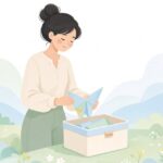 昆虫採集の三角ケースを使う様子をイメージしたイラスト