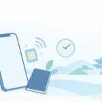 スマホだけで旅行先のネットを使う準備のイラスト