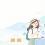 友達と韓国旅行、WiFiは1台で足りるをイメージしたイラスト