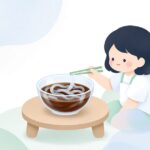 涼しげなくずきりを味わう夏の様子をイメージしたイラスト