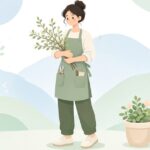 前掛けを付けて剪定枝を運ぶ様子をイメージしたイラスト