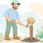杭打ちハンマーで杭を打ち込む様子をイメージしたイラスト