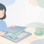 ノートパソコンに布を挟んでキーボード跡を防ぐ様子をイメージしたイラスト