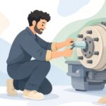 大型トラックのホイールをセンタリングガイドで取り付ける様子をイメージしたイラスト