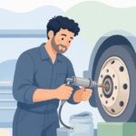 大型車のホイールベアリングにグリースを注入する様子をイメージしたイラスト