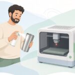 レーザー彫刻用マーキングスプレーを吹き付ける様子をイメージしたイラスト