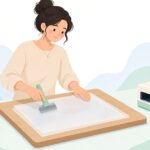 レーザー彫刻用マスキングフィルムを貼る様子をイメージしたイラスト