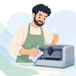 レーザー加工機のレンズを清掃する様子をイメージしたイラスト