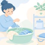洗濯石けんフレークで衣類を洗う様子をイメージしたイラスト
