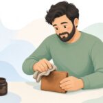 革小物にアンティーク仕上げをする様子をイメージしたイラスト