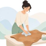 革の脱脂剤で表面を拭く様子をイメージしたイラスト