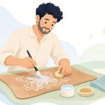 革に防染剤を塗ってから染める様子をイメージしたイラスト