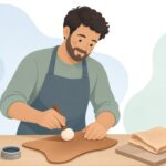ダウバーで革に染料を塗る様子をイメージしたイラスト