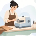 革漉き機の替刃を交換する様子をイメージしたイラスト