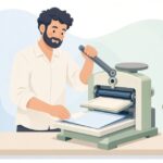 活版印刷で樹脂版を使う様子をイメージしたイラスト