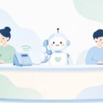 会社の代表電話をAIが受ける様子をイメージしたイラスト