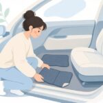 車の床に遮音マットを敷く様子をイメージしたイラスト