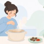 メースなどのスパイスを料理に使う様子をイメージしたイラスト
