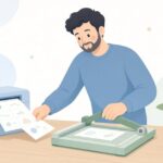 名刺を自宅で作って印刷する様子をイメージしたイラスト