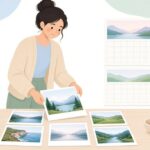 写真入りカレンダーを自宅で作る様子をイメージしたイラスト