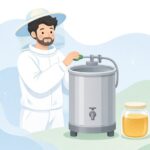手回し採蜜機ではちみつを採る様子をイメージしたイラスト