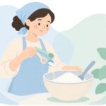 計量スプーンで調味料を量る様子をイメージしたイラスト