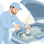 オイルフィルターをプライヤーで外す様子をイメージしたイラスト