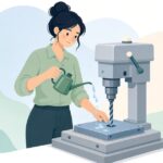 金属の穴あけで切削油を使う様子をイメージしたイラスト