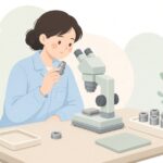 金属顕微鏡で部品を検査する様子をイメージしたイラスト