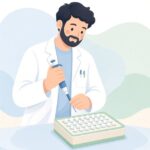 マイクロピペットにフィルターチップを装着する様子をイメージしたイラスト