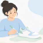 スニーカーのソールをペンで補修する様子をイメージしたイラスト