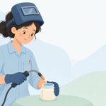 MIG溶接トーチのノズルにノズルジェルを付ける様子をイメージしたイラスト