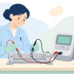 ミリオームメーターで抵抗値を測る様子をイメージしたイラスト