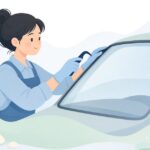 モールリムーバーで車のガラス周りのモールを外す様子をイメージしたイラスト