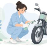 バイクのワイヤーに注油する様子をイメージしたイラスト