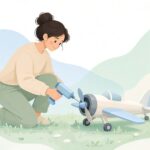 模型エンジンをスターターで始動する様子をイメージしたイラスト