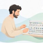 モジュラーシンセにパッチケーブルをつなぐ様子をイメージしたイラスト