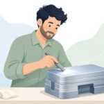 オイルストーンで金型を鏡面に磨く職人の様子をイメージしたイラスト