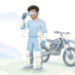 モトクロスゴーグルのティアオフフィルムを剥がすライダーの様子をイメージしたイラスト