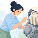 バイクのプラグ座金式温度センサーを取り付ける様子をイメージしたイラスト