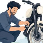 バイクにスイッチ付きバンジョーボルトを取り付ける様子をイメージしたイラスト