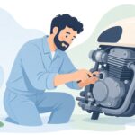 バイクの油圧センサーを変換アダプターで取り付ける様子をイメージしたイラスト