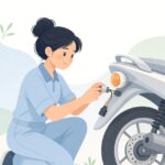 バイクのウインカーを変換ハーネスで取り付ける様子をイメージしたイラスト